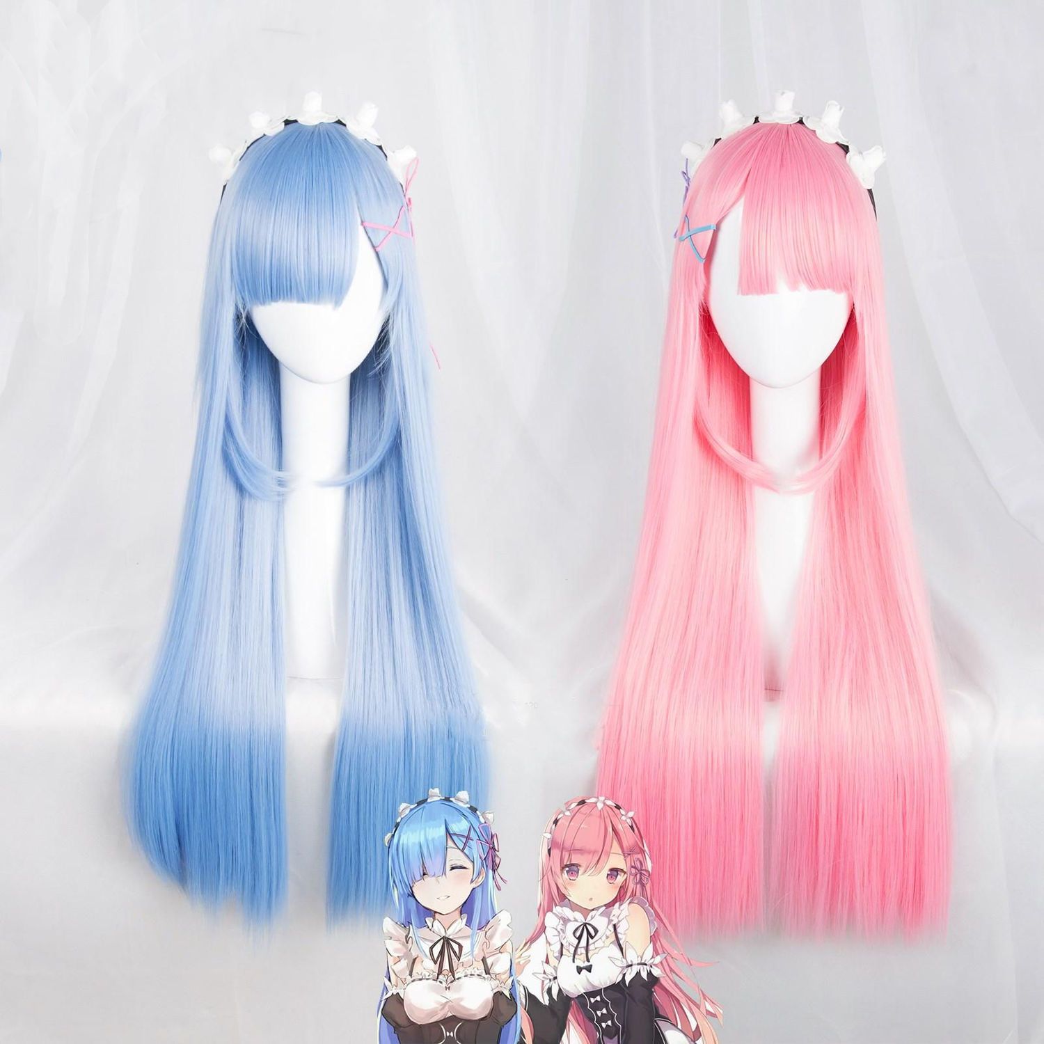 Re Zero Ram & Rem Cosplay Wig  - Re Zero Rem Wig 评论和价格